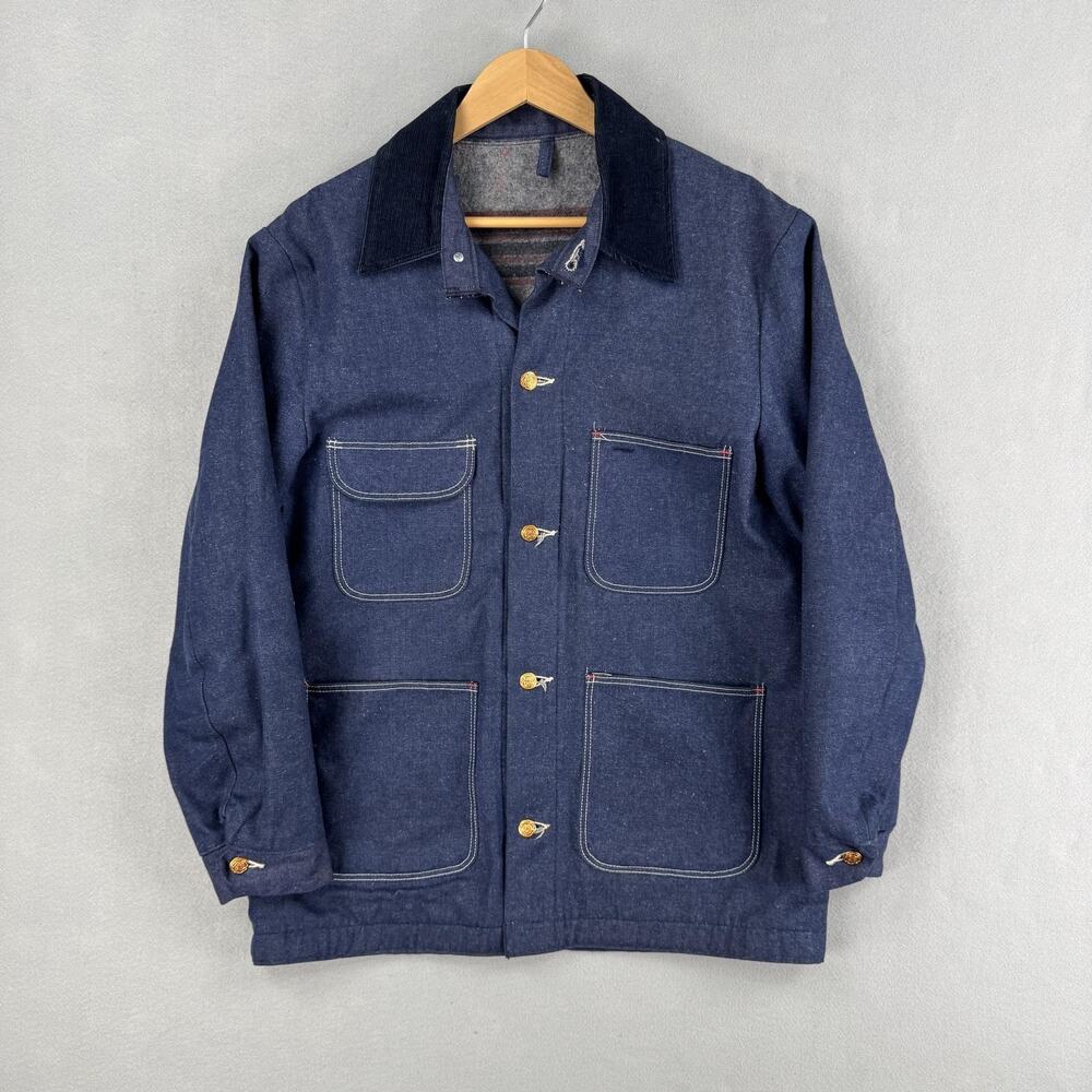 Vintage Wrangler Jacket Mens 38 Blue Denim Blanket Lined Western Workwear Chore